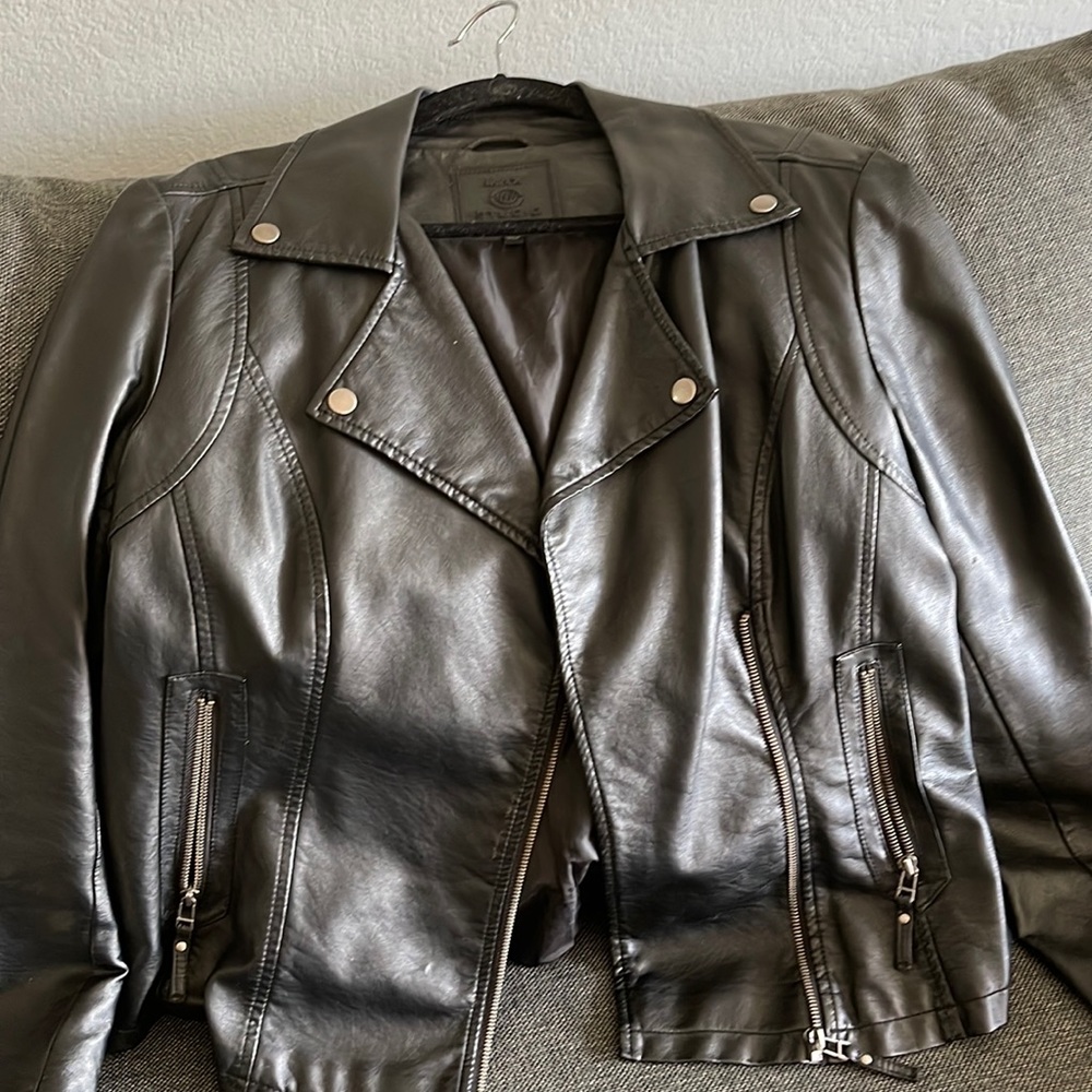 Faux leather motorcycle jacket